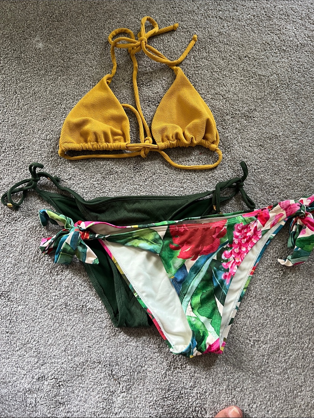 Primark 3-Piece Mix & Match Bikini Set Mustard Floral Green Size Small